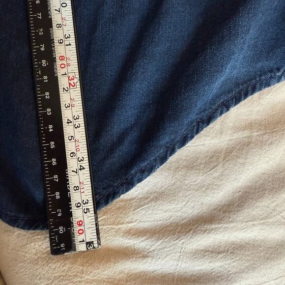 Banana Republic Western Denim Midi Dress Sz M Blue Button Peasant Cottagecore LS - Picture 9 of 10